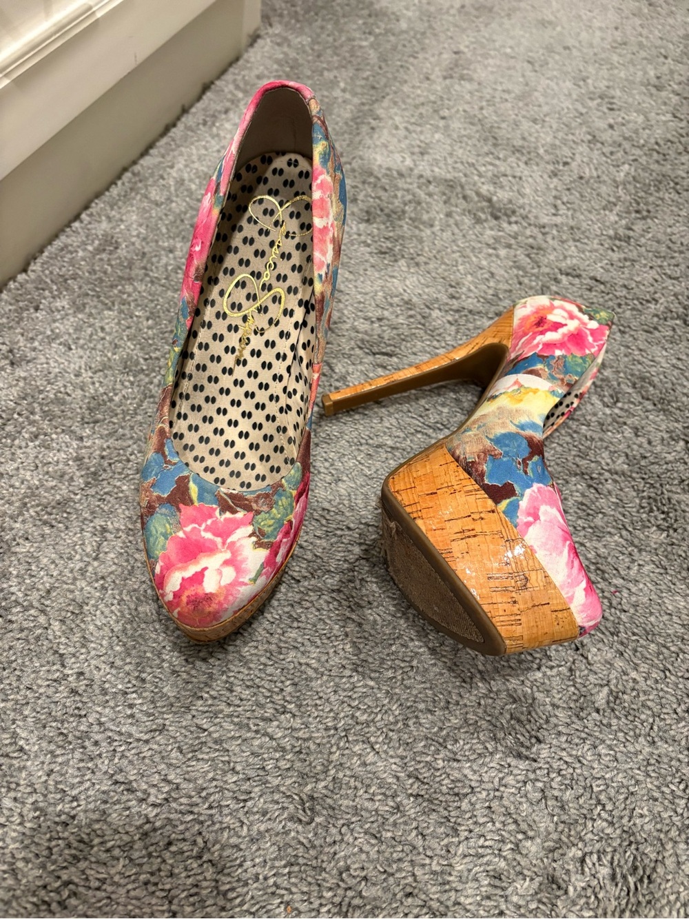 Jessica Simpson Pink Floral Cork Platform Pumps
